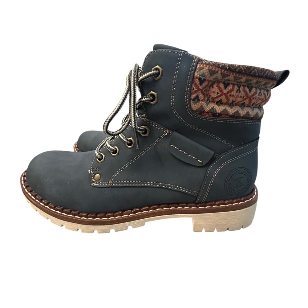 KKYC‎ Women’s Hiking Boots Blue Faux Leather with Geometric Upper 9